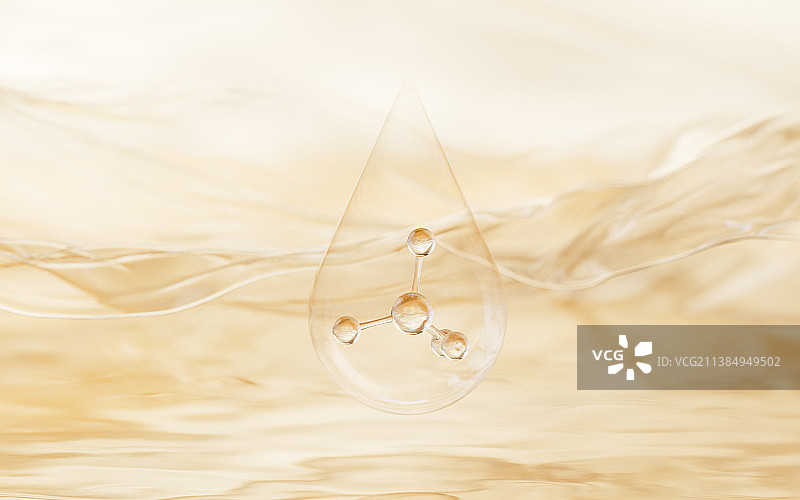 水面上金色的分子3D渲染图片素材