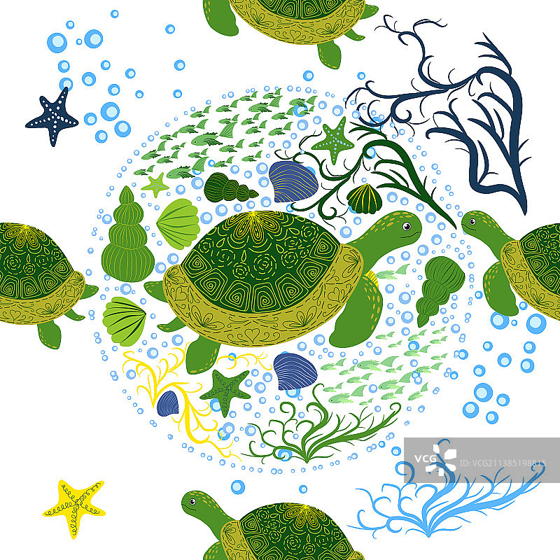 龟绿色无缝花纹美观大方图片素材