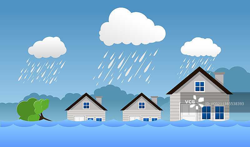 洪水自然灾害与房屋大雨和图片素材