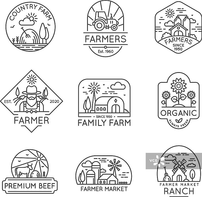 农家有机产品系列标签和标志用图片素材