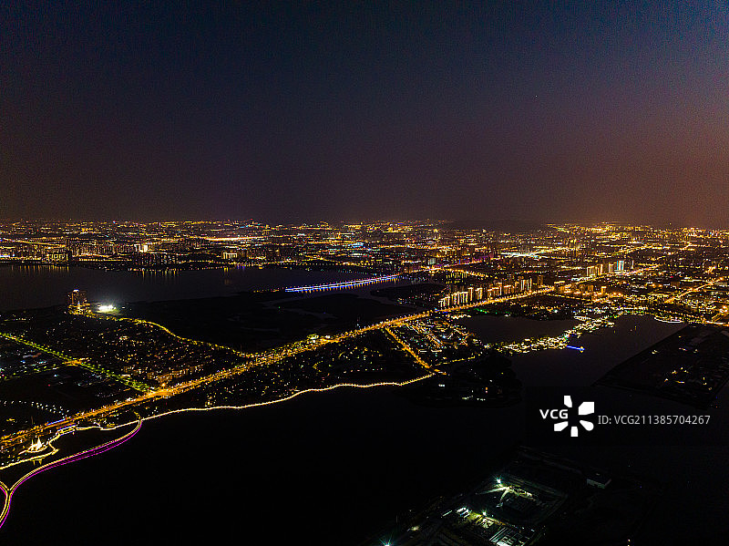 江苏苏州工业园区夜景航拍图片素材