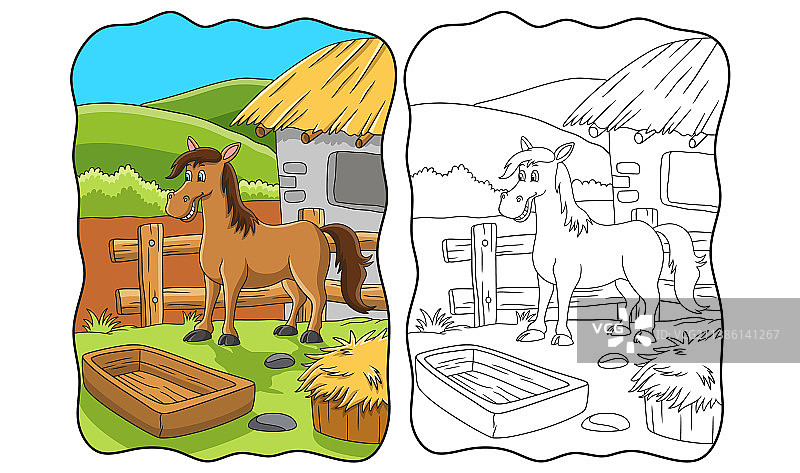 卡通一匹马在一个农场的边缘图片素材