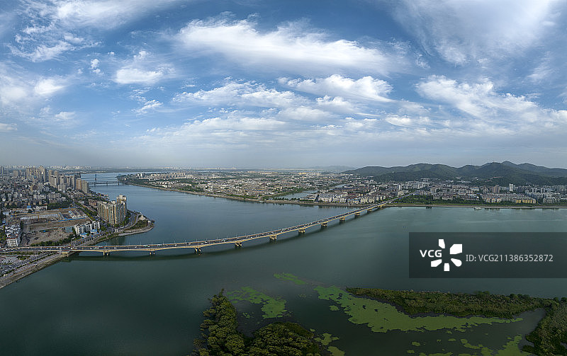 航拍襄阳汉江桥梁城市全景风光图片素材