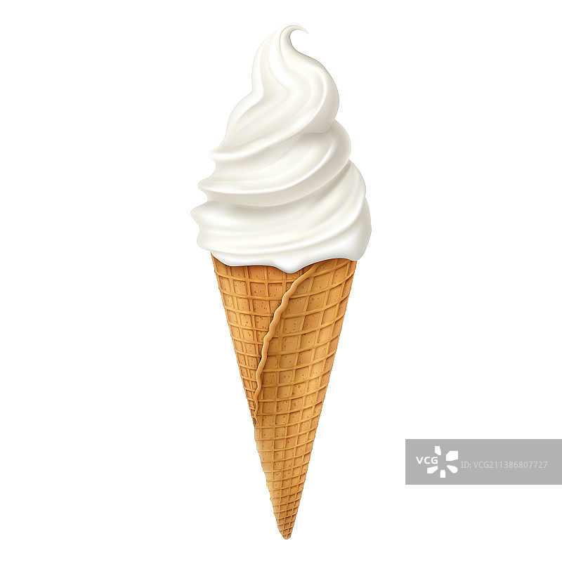 白色上孤立着香草冰淇淋蛋卷图片素材