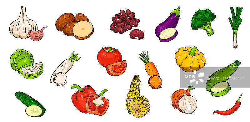 蔬菜图标在卡通风格大集合图片素材
