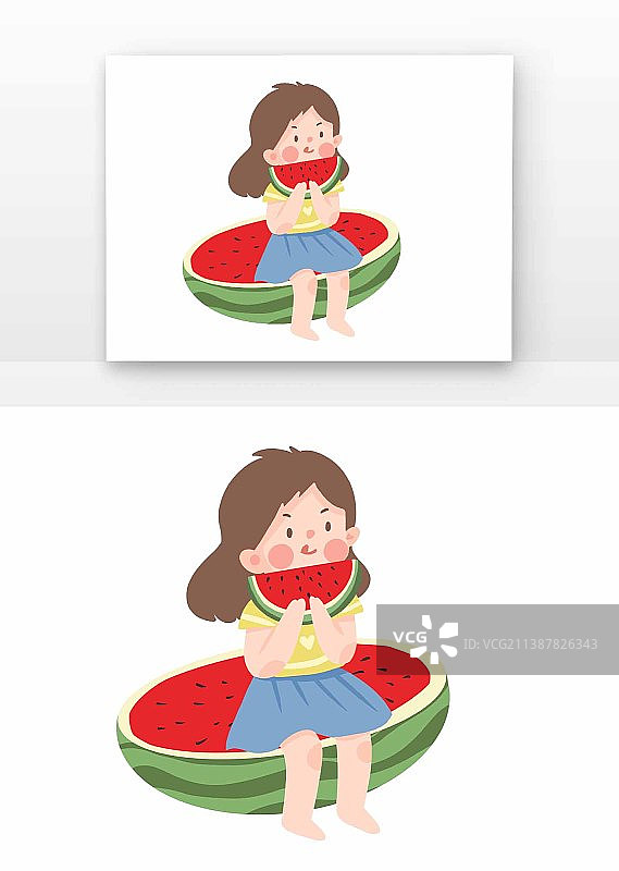 夏天小女孩吃西瓜图片素材