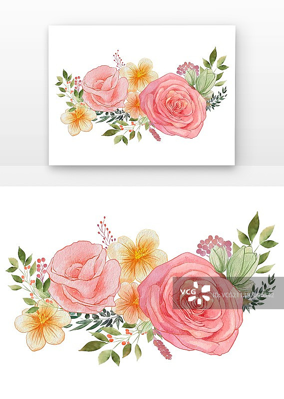 红色水彩效果玫瑰花卉组合图片素材