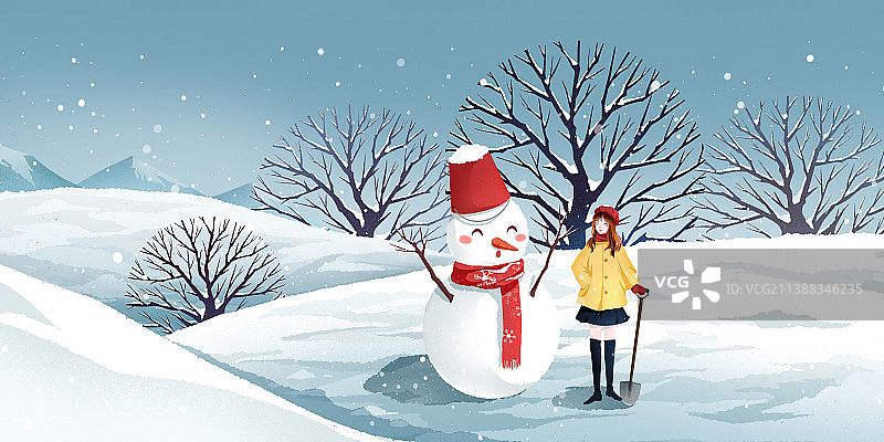 冬天的童话之堆雪人图片素材