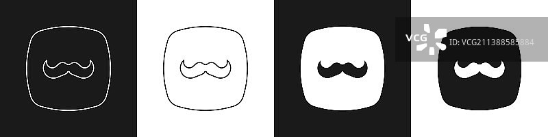 设置胡子图标孤立在黑色和白色图片素材