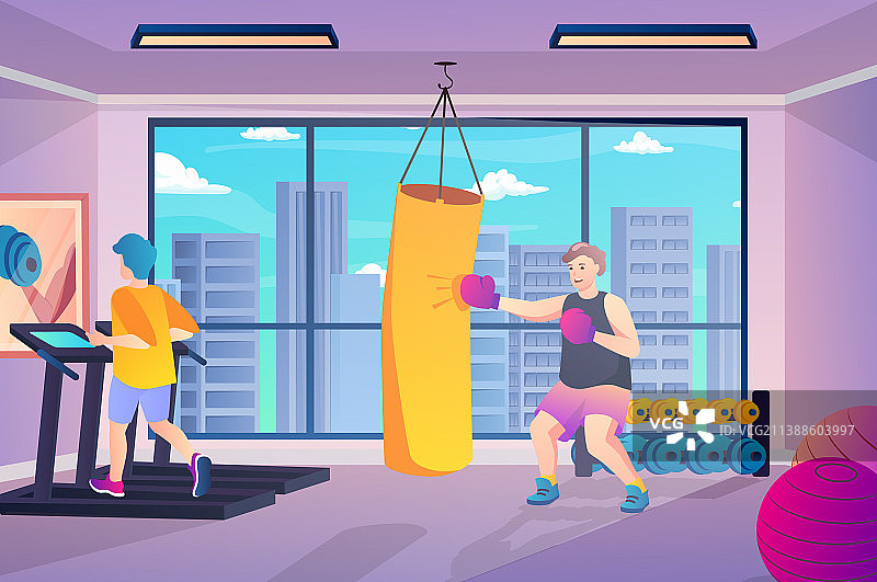 健身房健身概念在平面卡通设计图片素材