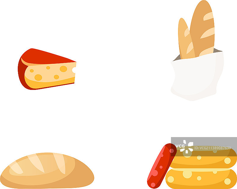 奶酪和面包平面的颜色对象设置图片素材