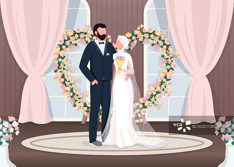 穆斯林新婚夫妇平淡的颜色图片素材