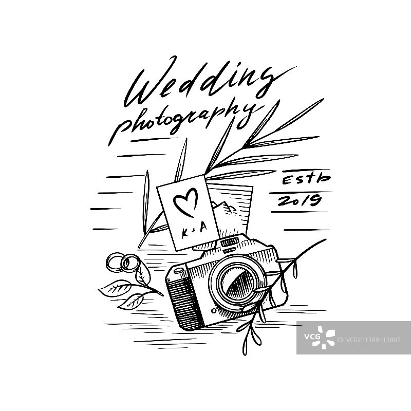 婚礼摄影师胸章或摄影相机logo图片素材