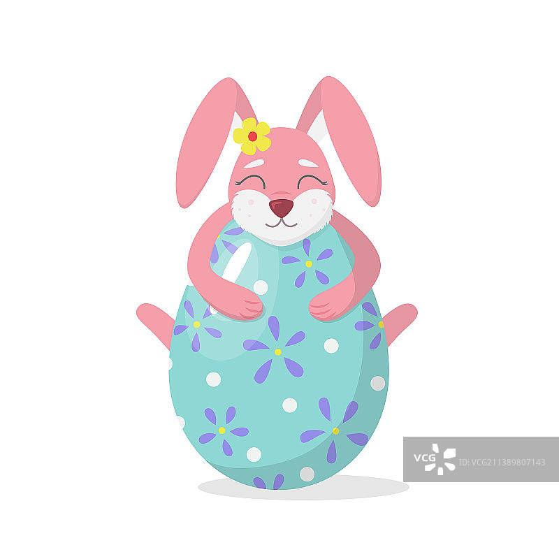可爱的复活节兔子抱着彩绘彩蛋图片素材