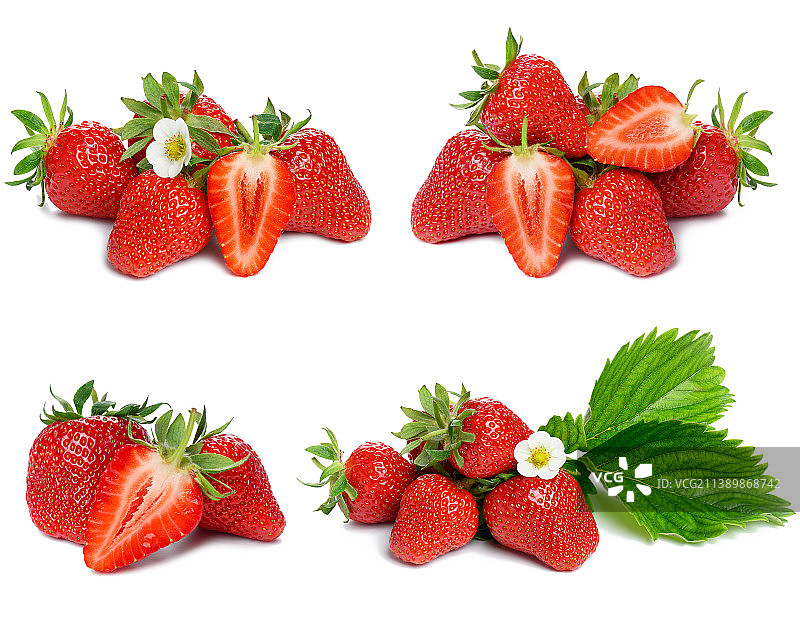 成熟的红色草莓，白色背景，多汁，美味图片素材