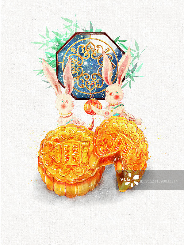 兔年中秋节月饼原创插画图片素材