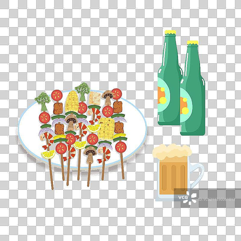 夏季啤酒烧烤插画元素图片素材