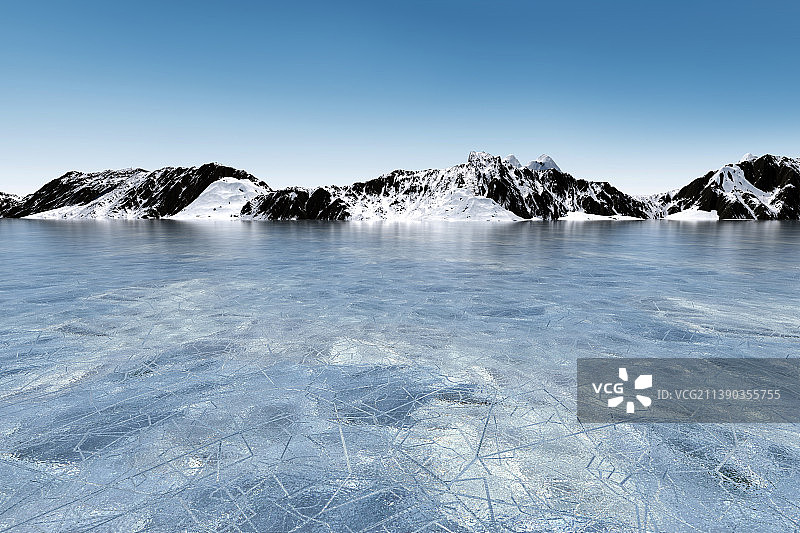 雪山和结冰的湖面图片素材