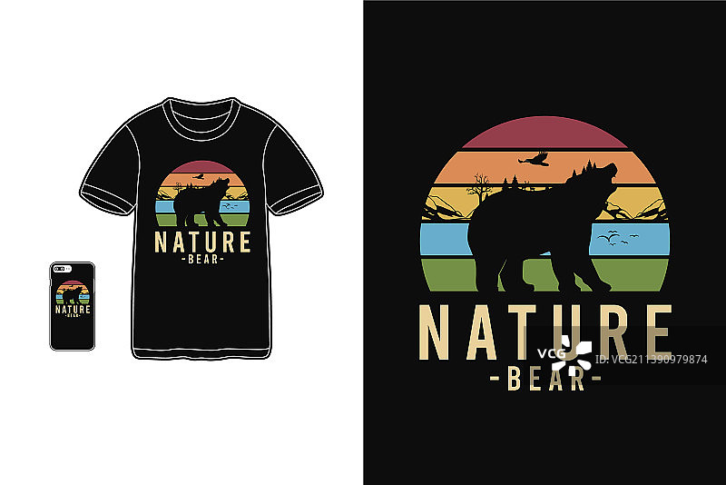 自然熊t恤商品剪影复古图片素材