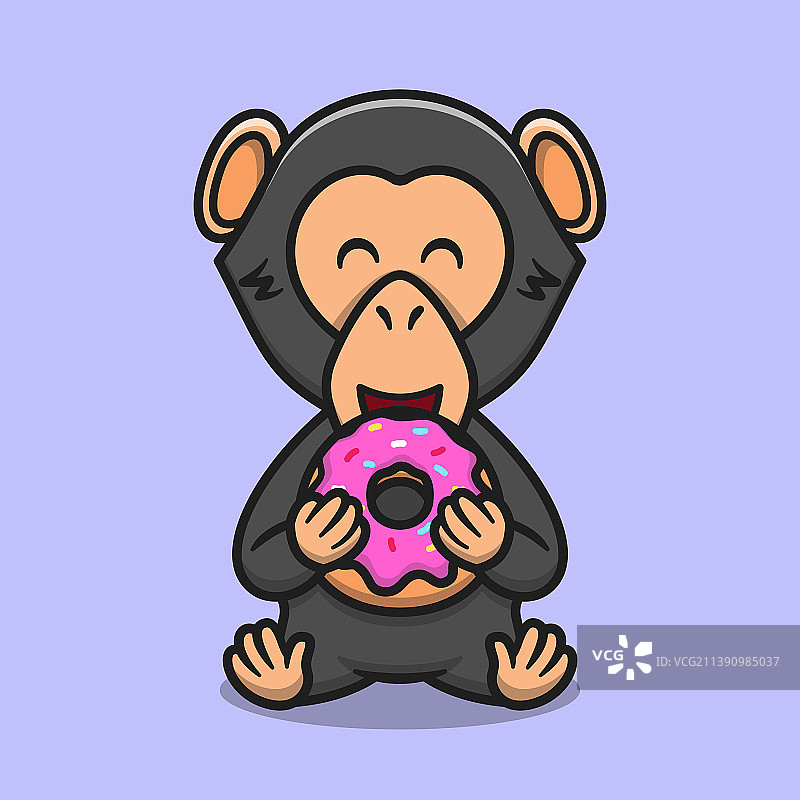可爱的黑猩猩吃甜甜圈卡通图标图片素材