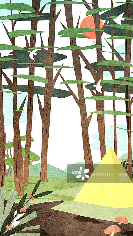 夏日郊游露营森林风景插画图片素材