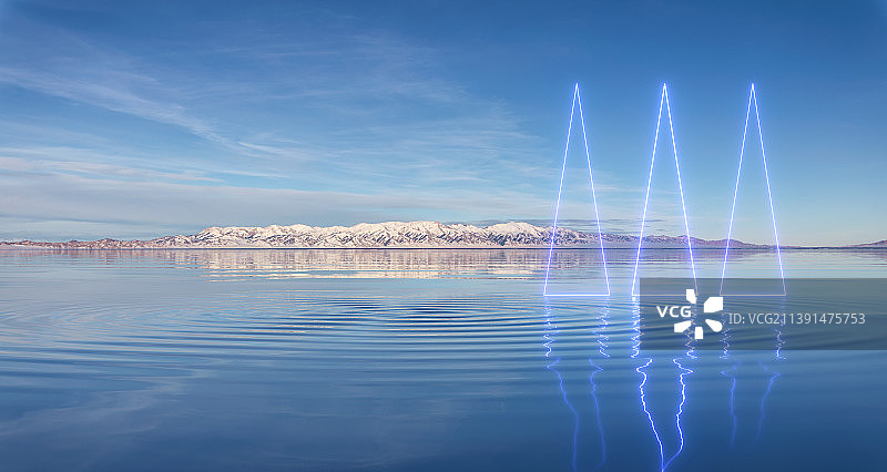 蓝色的赛里木湖的科技概念图图片素材