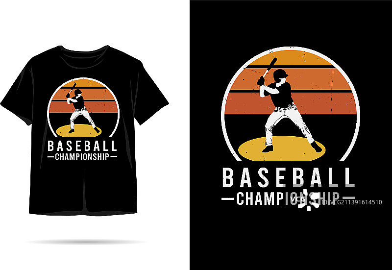 棒球冠军剪影t恤设计图片素材