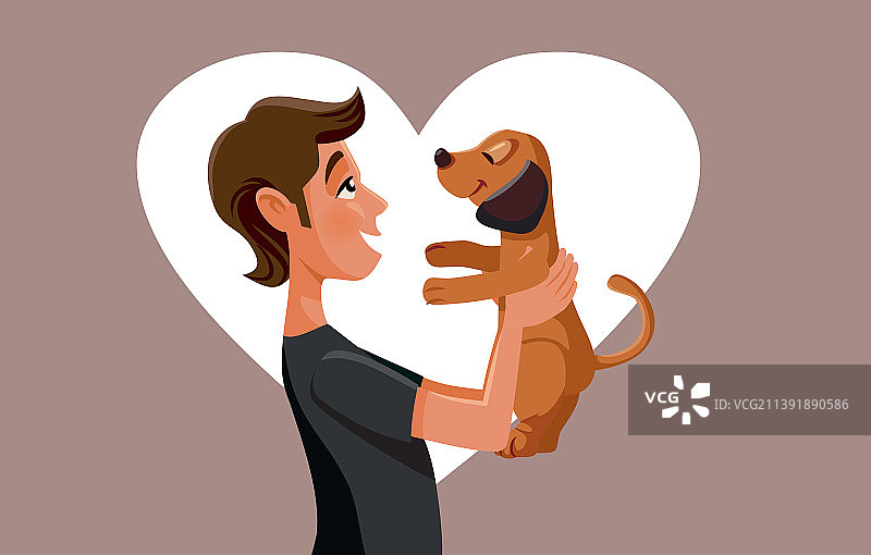 男人抱着他的宠物小狗狗卡通图片素材