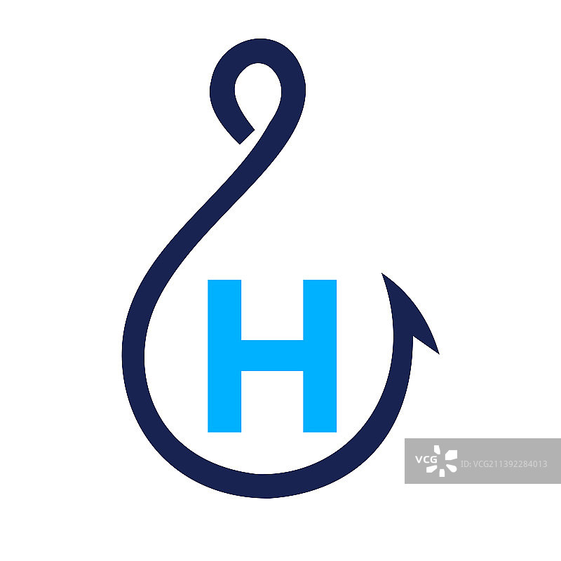 钓鱼标志上的字母h标志鱼和钩标志图片素材