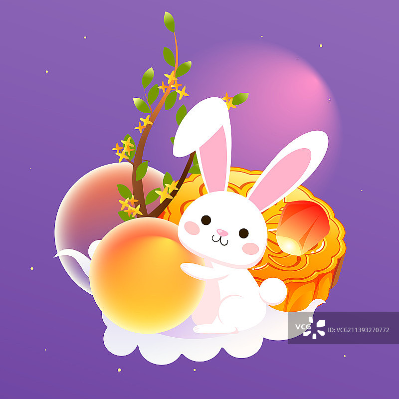 中秋节玉兔赏月吃月饼兔子望月传统节日插画图片素材