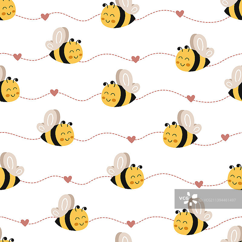 无缝图案与可爱的小蜜蜂图片素材