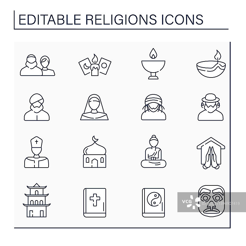 宗教线条图标套装图片素材