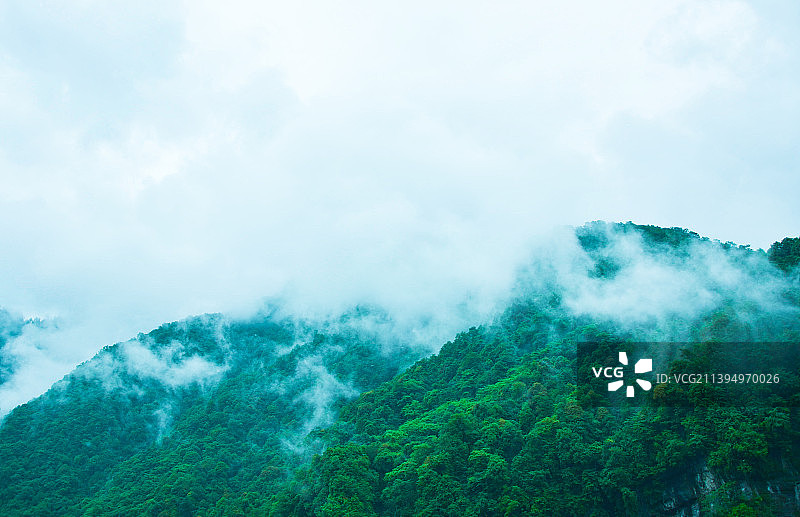 四川318国道二郎山森林雨雾风光图片素材