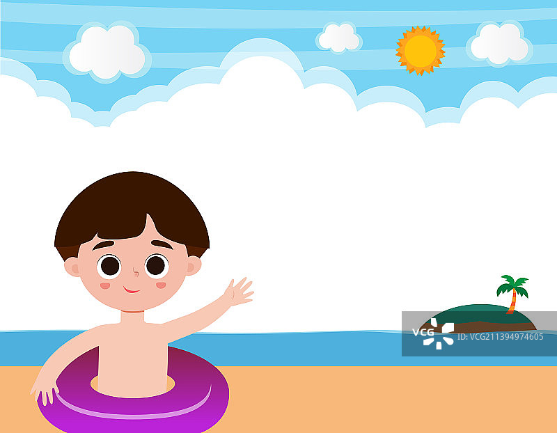 你好夏天横幅模板可爱的孩子在海滩上图片素材