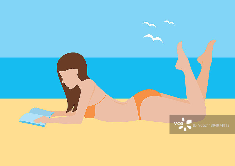 女孩女人沙滩躺着读书夏天放松icon图片素材