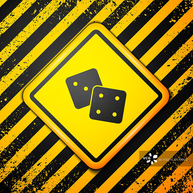 黑色游戏骰子图标孤立的黄色背景图片素材