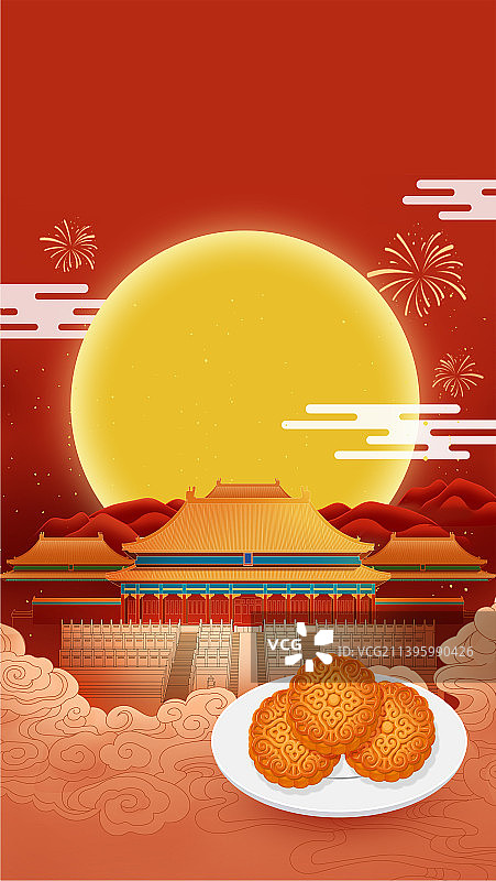 红色风中国传统节日中秋节插画海报设计图片素材