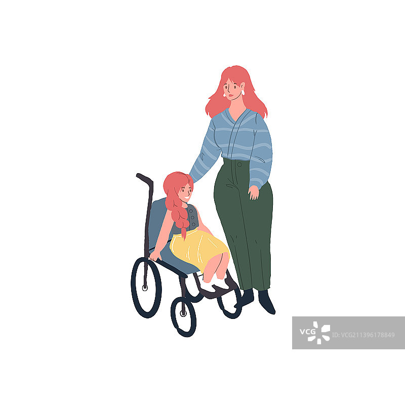 扁平的卡通小孩坐在轮椅上图片素材