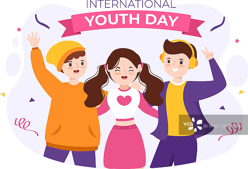 快乐的国际青年节可爱的卡通带图片素材