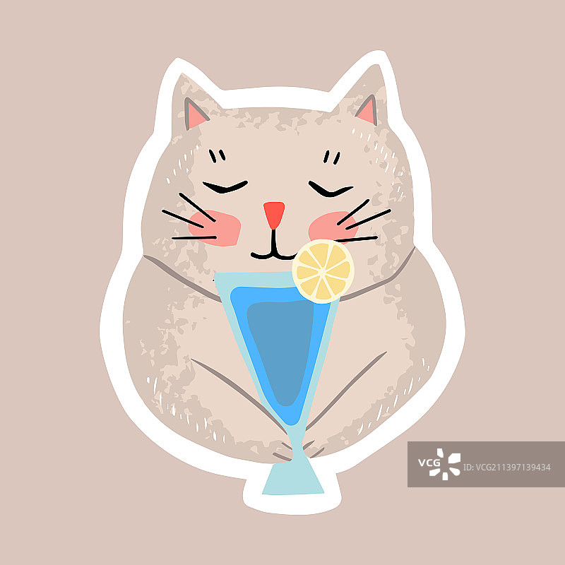 可爱的夏天贴纸小猫正在喝水图片素材