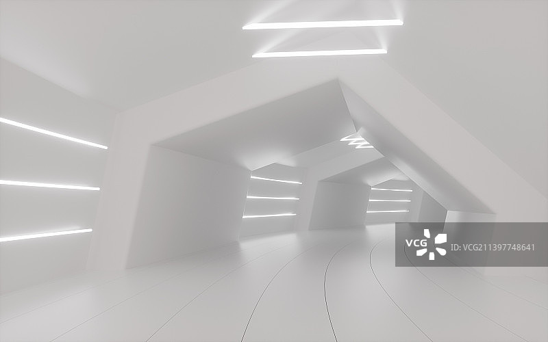 白色发光的霓虹隧道3D渲染图片素材