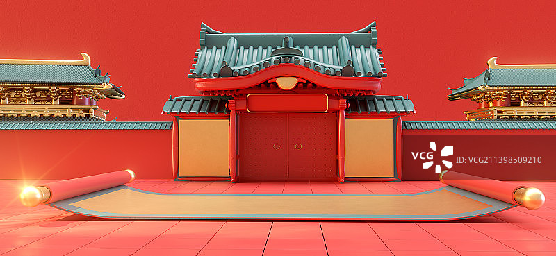 3D渲染中国风建筑背景图片素材