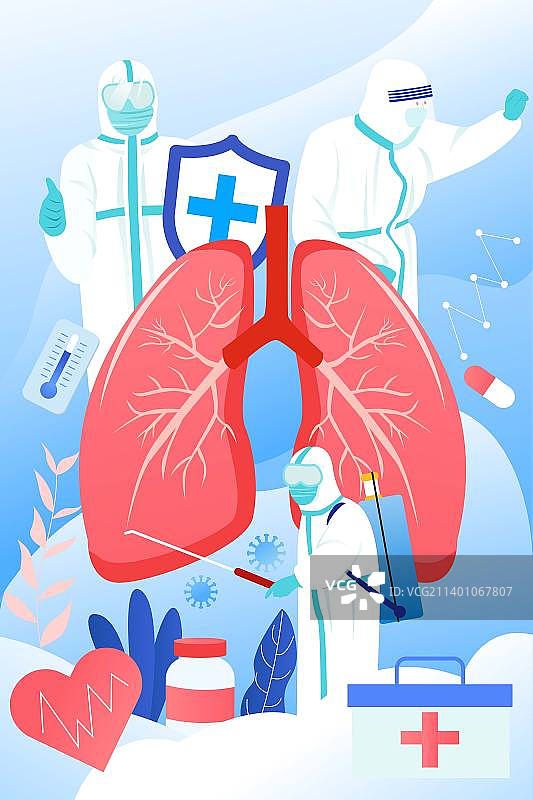 抗疫肺部医生医药核酸检测消毒中国医生护士扁平矢量肌理插画图片素材