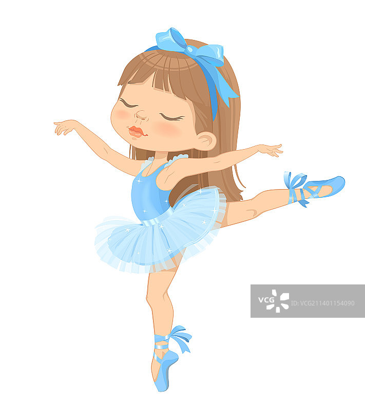 可爱的芭蕾舞女，穿蓝衣服的白人小女孩图片素材
