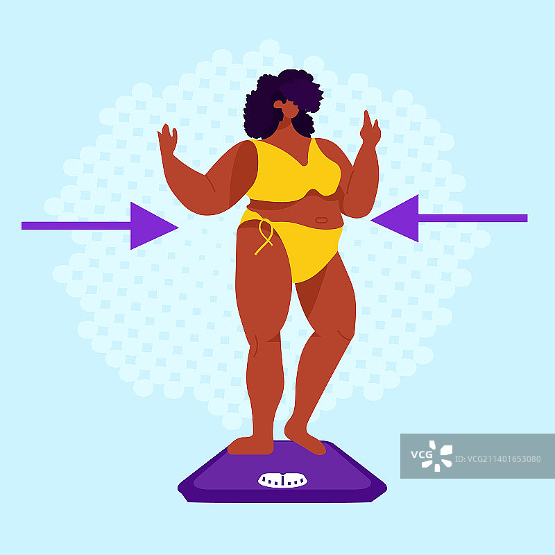 肥胖的女人测量她的腰围超重图片素材
