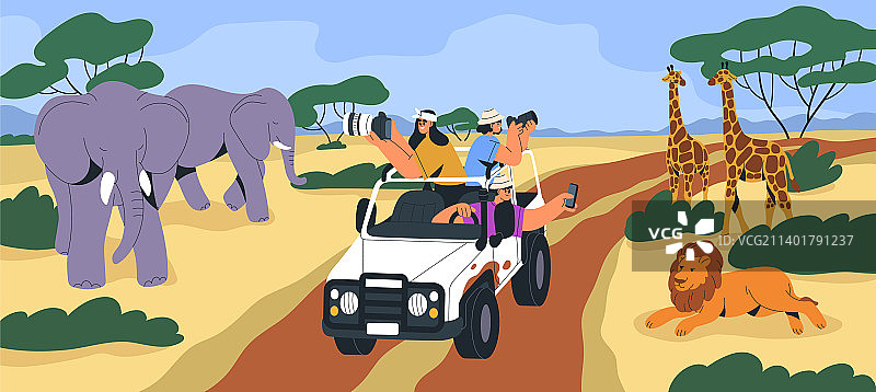 非洲狩猎之旅，游客乘坐吉普车图片素材