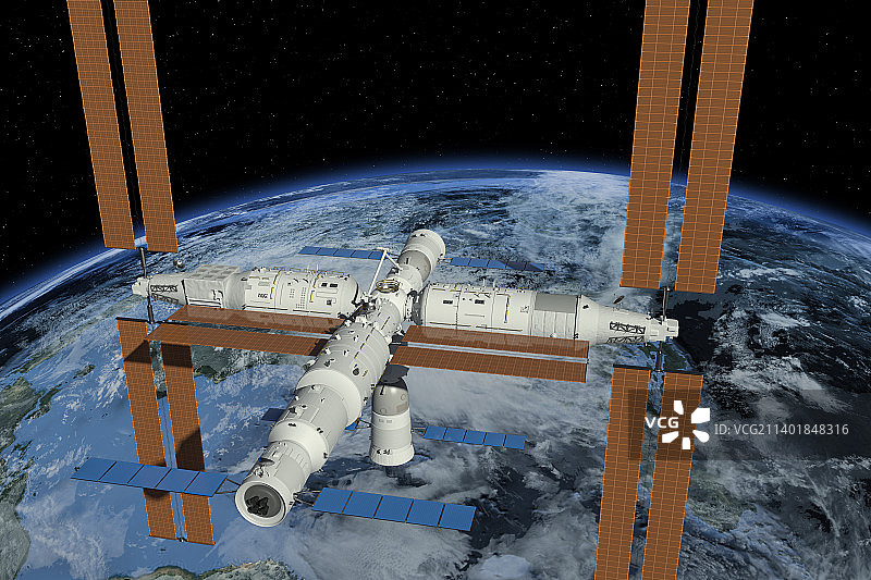 梦天试验舱和问天试验舱与天和核心舱组成中国空间站图片素材