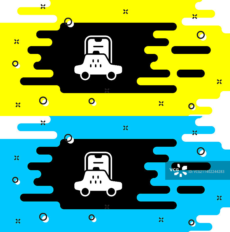 白色出租车移动应用程序图标被隔离在黑色上图片素材