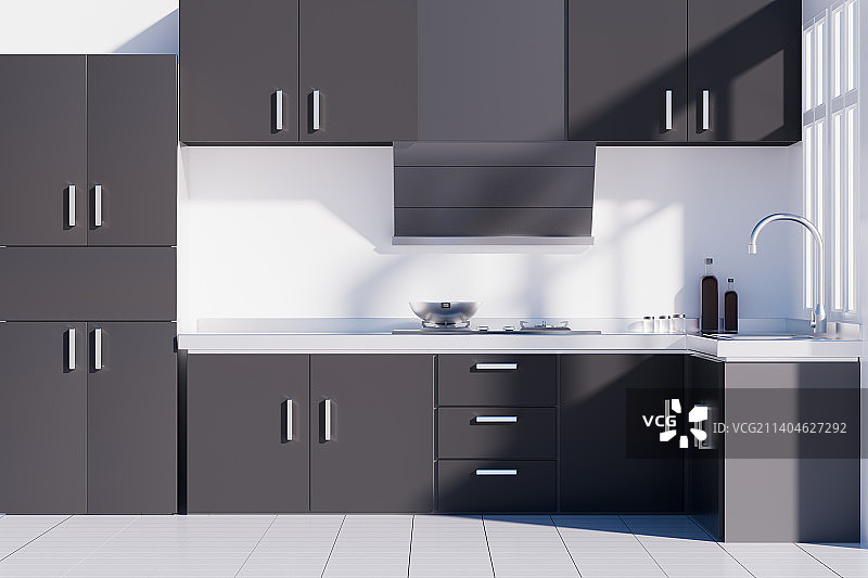 3D渲染的不同角度和颜色的厨房场景图片素材