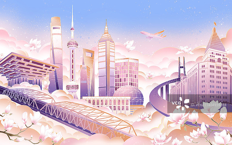 上海城市国风插画图片素材
